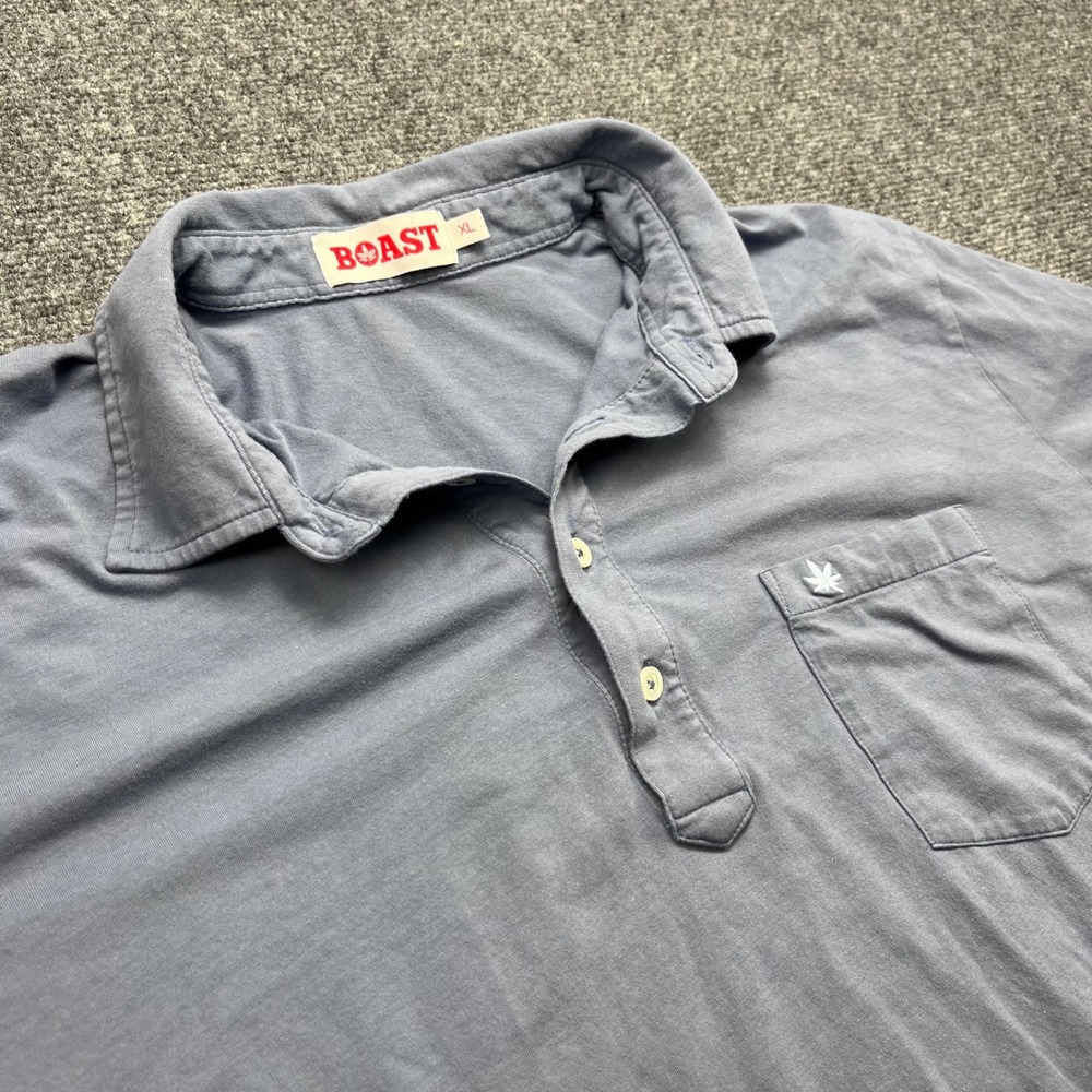 Boast Pima Cotton Spandex Leaf Logo Blue Pocket Polo Shirt
